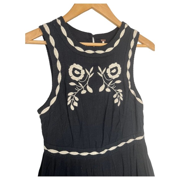 Free People Dress Womens 2 Delightful Birds Of A Feather Embroidered Flare Black - Picture 7 of 16